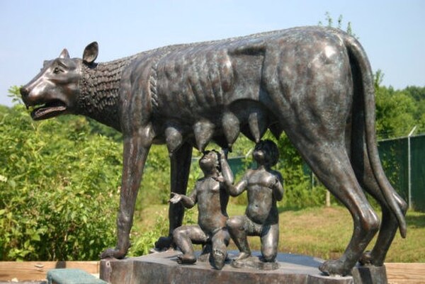 Etruscan Capitoline Wolf of Romulus Remus Large Bronze Sculpture